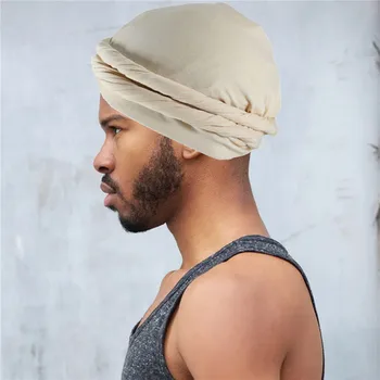 Тюрбан Durag для мужчин, атласный, с шелковой подкладкой, эластичный мужской тюрбан, повязка на голову, косынка, длинные ремни