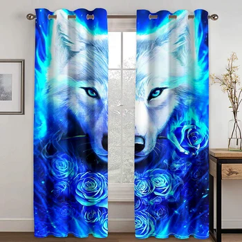 3D Цифровые синие волки Животные Розовый леопард Тонкие занавески с двумя драпировками для декора гостиной и спальни, 2 штуки, бесплатная доставка
