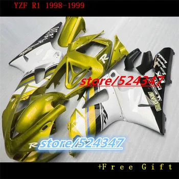 Nn-Комплект Обтекателей для 1998 1999 YZF-R1 золотисто-белые черные пластиковые обтекатели YZF R1 98 99 комплектов Аксессуаров и Запчастей для мотоциклов
