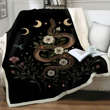 Черная винтажная змея с цветочным рисунком 3D, мягкие теплые пледы для кроватей, дивана, дивана, мягкого теплого постельного белья, одеяла для пикника, покрывала для сна
