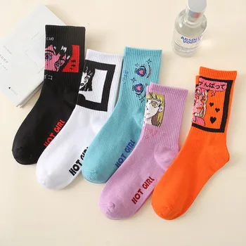 Японские носки Tide из комиксов Ins, простая иллюстрация для скейтбординга, женские носки, подарки для девочек, милые спортивные носки Harajuku