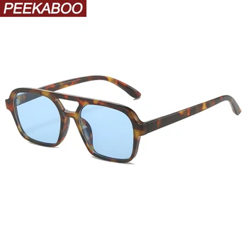 Квадратные солнцезащитные очки Peekaboo с двойным мостом для мужчин с анти-синим светом в оправе из ПК унисекс ретро солнцезащитные очки для женщин uv400 сине-коричневый
