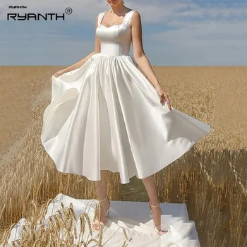 Итальянское платье с ремешком для лапши цвета слоновой кости, Атласное бальное платье чайного цвета, Длинное Элегантное вечернее платье трапециевидной формы с открытой спиной, Выпускной 2023 года