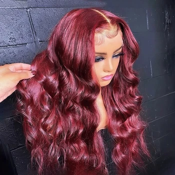 Бордово-красные синтетические кружевные парики для женщин, красные, черные, длинные Объемные волны, Бесклеевой Предварительно выщипанный парик с волосами Младенца, косплей