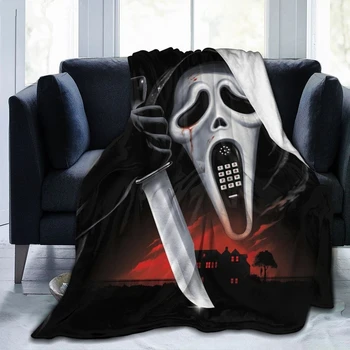 Фланелевое одеяло серии Halloween Scream Ghostface, Всесезонное Теплое Мягкое покрывало для кровати, дивана, домашнего декора, подарков на Хэллоуин
