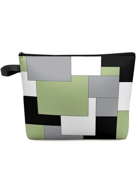 Зеленая Черная Серая косметичка в стиле пэчворк с абстрактным искусством, сумка для путешествий, женские косметические сумки, органайзер для хранения, пенал для карандашей
