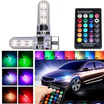 Лампа Для Украшения Интерьера Автомобиля Auto T10 W5W 5050 Atmosphere Car Light RGB 12 LED с Пультом Дистанционного Управления Colorful Reading Blub 12V