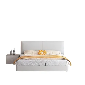 Легкая роскошная современная кровать из массива дерева на платформе King Queen Size С рамой для кровати класса Люкс с местом для хранения