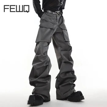 FEWQ, мужские свободные брюки-карго с большими карманами, модный дизайн, Плиссированные Повседневные комбинезоны, Летние Мужские Широкие брюки 9C675
