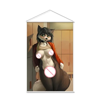 Сексуальный пушистый аниме-плакат с прокруткой, висящий на стене, картина для домашнего декора