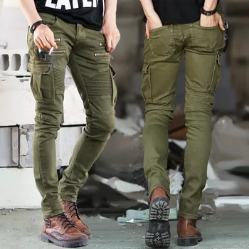 Мужская эластичная рабочая одежда с застежкой-молнией в стиле хай-стрит в Европе и Америке, мужские джинсы большого размера