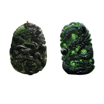 Ожерелье с нефритовым драконом, вырезанное вручную из зеленого женского зеленого Счастливого Жадеита, Изысканное мастерство Ручной работы, китайский талисман из камня ручной работы