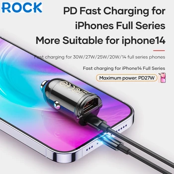 Автомобильное Зарядное Устройство ROCK USB C 30 Вт PD QC3.0 4.8A С двумя Портами Быстрое Мини-Автомобильное Зарядное Устройство Для iPhone 14 ProMax/13/12 iPad MacBook Samsung Xiaomi