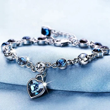 Хрустальный браслет для женщин с подвеской в виде сердца Изысканный подарок на День Святого Валентина Модные украшения для влюбленных