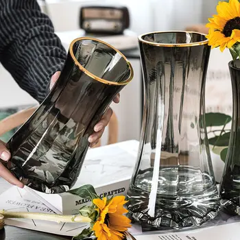 Легкая роскошная креативная простая прозрачная стеклянная ваза с золотой росписью, выращенные в воде цветы, цветочная композиция lily Nordic для гостиной
