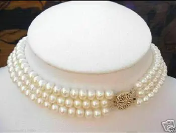 Очаровательное ожерелье-чокер из натурального Южного моря с тройными нитями 8-9 мм из белого жемчуга