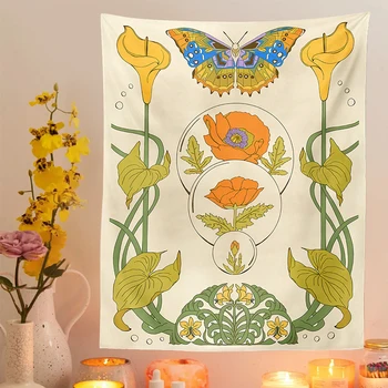 Ботанический цветочный гобелен, висящий на стене, Полевые цветы, Богемные гобелены, фон для плаката, Психоделический принт для домашнего декора
