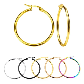 серьги-кольца из нержавеющей стали 2шт золотого цвета для женщин, мужчин, преувеличенные украшения для ушей в виде большого круга, бижутерия Acier, не окисляемая