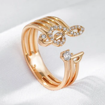 Wbmqda Fashion Music Note; Открытое кольцо для женщин из розового золота 585 пробы с белым натуральным цирконием; Модные персонализированные ювелирные подарки
