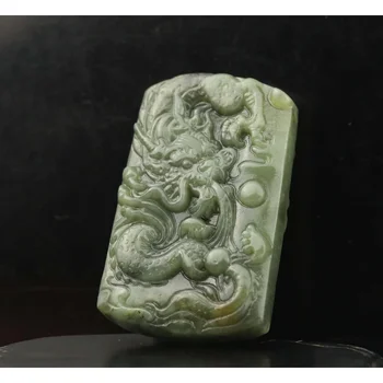 Старый Китай Натуральный Хотанский нефрит Ручная резьба статуя дракона кулон #35