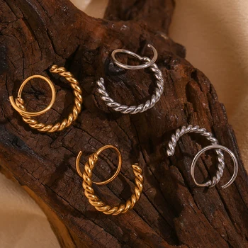 Двухслойные спиральные серьги-кольца, позолоченные серьги из нержавеющей стали, маленькие серьги-обнимашки, Минималистичные украшения для женщин и девочек