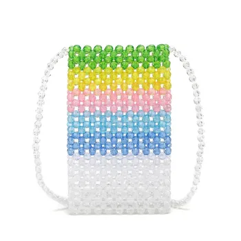 Новая красочная комбинированная сумка из акрилового бисера, простые повседневные сумки через плечо для мобильного телефона из прозрачного хрусталя для женщин