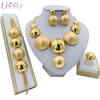 Африканские наборы свадебных украшений для женщин, роскошное свадебное ожерелье, браслет, ювелирный набор из Дубайского золота с 24-каратным покрытием, Бесплатная доставка