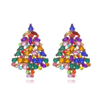 2023 Рождественские Металлические Разноцветные серьги-гвоздики в виде дерева со стразами, Праздничная вечеринка, модные украшения, Милые трендовые аксессуары для женщин, подарок