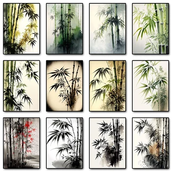 Бамбуковый лес, ретро холст, живопись, красивая природа, бамбуковые плакаты и принты, настенное искусство, Картина, спальня, гостиная, домашний декор