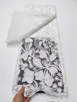 Африканская кружевная ткань 2023 новейшая белая индийская ткань сари высококачественный тюль кружевная ткань с 3D блестками для свадебного платья YYZ2392