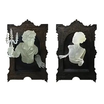 Готический 3D Призрак в зеркале Светящаяся рамка из смолы на Хэллоуин Украшения на Хэллоуин Настенная рамка для домашнего декора гостиной