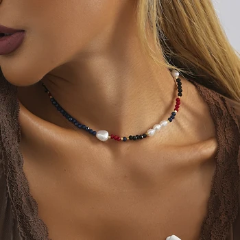 Изысканное Женское ожерелье из искусственного Жемчуга, Креативный Цветной Кристалл, Компактное ожерелье для уличных съемок, Ювелирные изделия Оптом