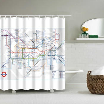 Карта Лондона для метро Комплект занавесок для душа из водонепроницаемой ткани для ванной комнаты 12 Крючков 71 I