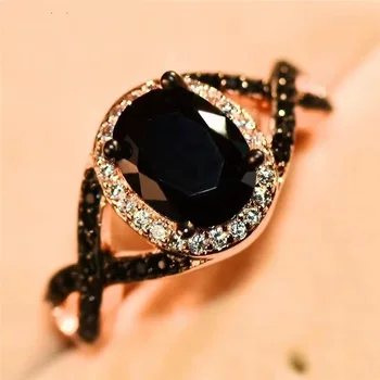 Модные Обручальные кольца с большим черным кристаллом для женщин, Роскошное Элегантное Обручальное кольцо с крестом, Вечерние Винтажные ювелирные аксессуары, подарок