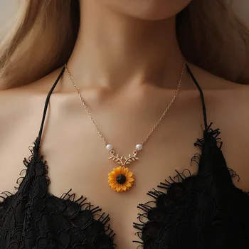 Новое креативное ювелирное ожерелье с жемчужным подсолнухом, женское модное ожерелье с подсолнухом в стиле бохо