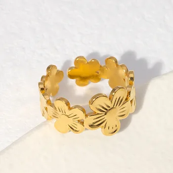 Корейская мода, открытые кольца с милым цветком из нержавеющей стали, простое обручальное кольцо для девочек, Женские украшения на каждый день, подарок на День рождения