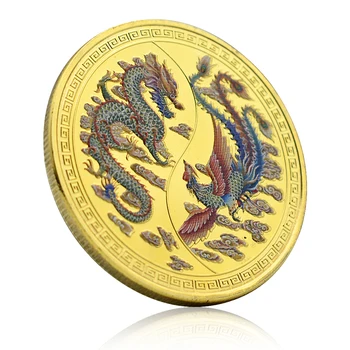 Золотая монета с драконом и Фениксом, китайская позолоченная медаль, украшение, художественные поделки, Предметы коллекционирования, украшения