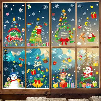 Рождественская наклейка на окно Санта Клаус Снежинка Самоклеящаяся наклейка Наклейки на стены Год Счастливого Рождества Новый 2024 год Декор окон