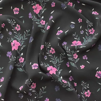 один метр высококачественной вертикальной шифоновой ткани С мелким цветочным принтом на черном фоне ткани Модное платье ткани для одежды