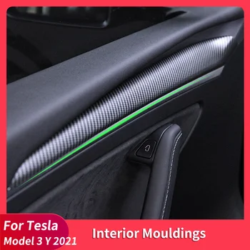 Панель отделки двери автомобиля для Tesla Model 3 Y, Аксессуары для интерьера Спереди, ABS, имитация углеродного волокна, Автомобильные интерьерные наклейки