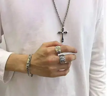 Новое мужское красивое кольцо из стерлингового серебра S925 с шестью словами, открытое регулируемое ретро-властное хипстерское тайское серебряное кольцо, модные украшения