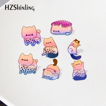 Мультяшные животные Boba Milk Tea Cats, акриловая булавка для воротника с рисунком аниме, акриловые булавки для лацканов, смола, акриловая эпоксидная смола
