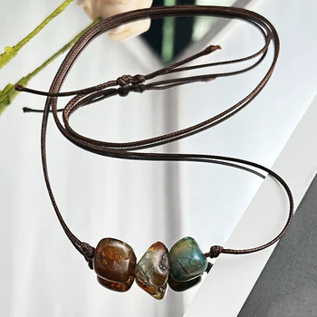 Богемное многоцветное ожерелье с подвеской из агата для женщин, Веревочная цепочка, модные украшения ручной работы из натурального камня, эффектный шейный платок