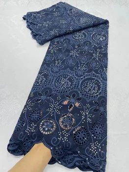 Африканская шнуровая кружевная ткань Высокого качества 2023 Французский водорастворимый швейный материал 5 ярдов Вечернее свадебное платье Синий Нигерийский гипюр