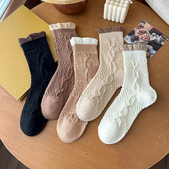 Милые Носки для женщин, осень-зима, Новые модные дышащие носки Sweet Crew в японском стиле, разноцветные носки с оборками для девочек