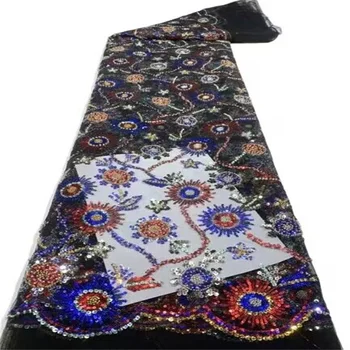 2023 Многоцветная Элегантная Африканская кружевная ткань с вышивкой бисером, кружевная ткань с Нигерийскими блестками для свадебной вечеринки
