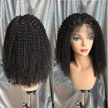 Кружевной фронтальный кудрявый парик из человеческих волос, кудрявый парик из натуральных волос 180% плотности, кружевные передние парики для чернокожих женщин с волосами младенца