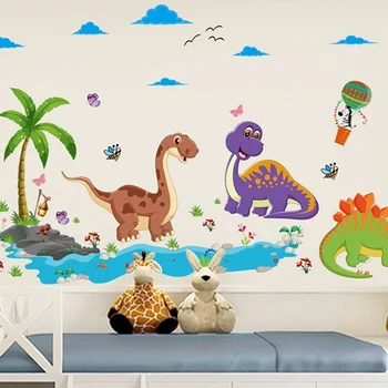 Дружелюбные наклейки с динозаврами на стены для детских комнат, домашний декор с мультяшными животными, спальня, декоративный винил для стен, украшение комнаты из ПВХ