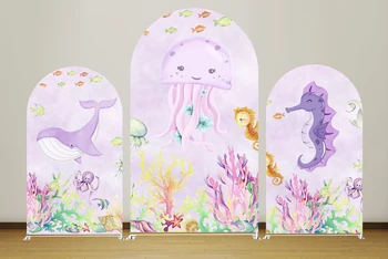 Фиолетовый подводный мир с принтом Арочный Фон Чехлы для вечеринок, Арочные панели Реквизит для украшения свадьбы, Дня Рождения