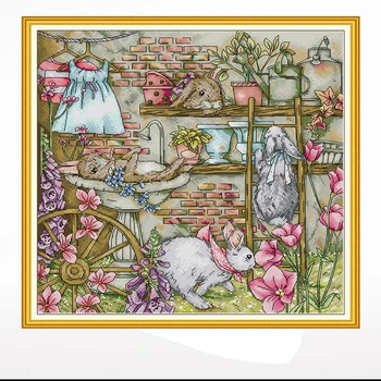 Рисунок с пейзажем сада с кроликом, вышитый крестиком в гостиной, спальне, ручная вышивка 11 карат/ 14 карат